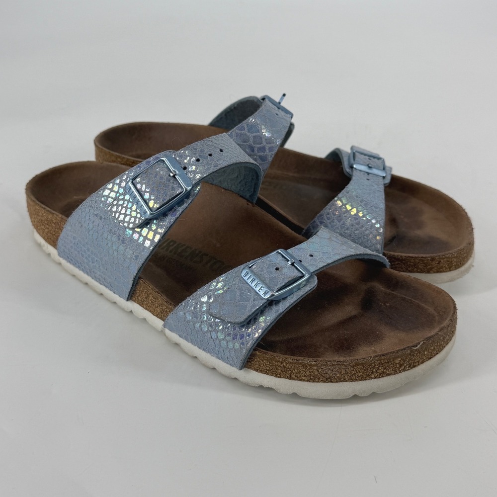 Birkenstock Arizona Sandals Women's 9 9.5 EU 40 Blue Metallic Snake Narrow